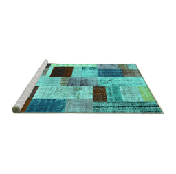 Sideview of Machine Washable Patchwork Turquoise Transitional Area Rugs, wshcon1428turq