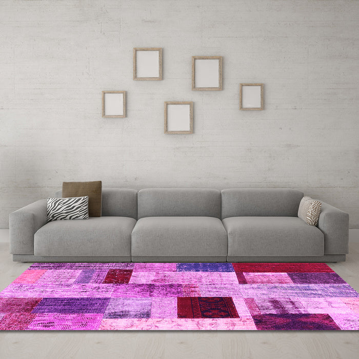 Machine Washable Patchwork Pink Transitional Rug in a Living Room, wshcon1428pnk