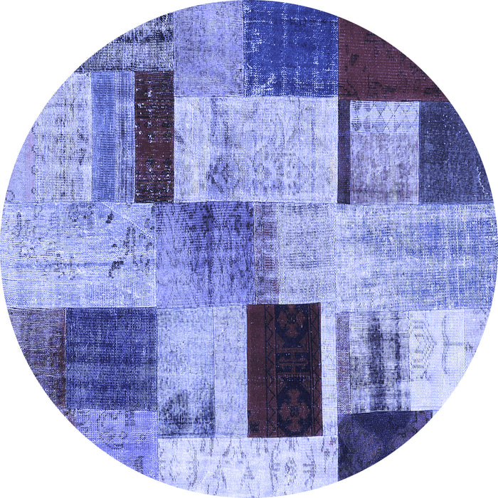 Round Machine Washable Patchwork Blue Transitional Rug, wshcon1428blu