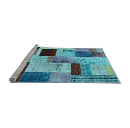 Sideview of Machine Washable Patchwork Light Blue Transitional Rug, wshcon1428lblu