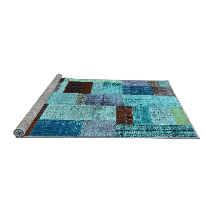 Sideview of Machine Washable Patchwork Light Blue Transitional Rug, wshcon1428lblu