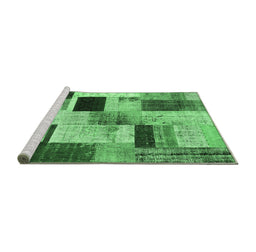 Sideview of Machine Washable Patchwork Emerald Green Transitional Area Rugs, wshcon1428emgrn