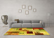 Machine Washable Patchwork Yellow Transitional Rug in a Living Room, wshcon1428yw