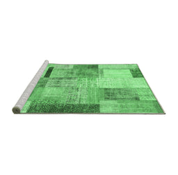 Sideview of Machine Washable Patchwork Emerald Green Transitional Area Rugs, wshcon1429emgrn