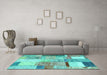 Machine Washable Patchwork Turquoise Transitional Area Rugs in a Living Room,, wshcon1429turq