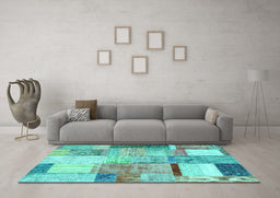 Machine Washable Patchwork Turquoise Transitional Area Rugs in a Living Room,, wshcon1429turq