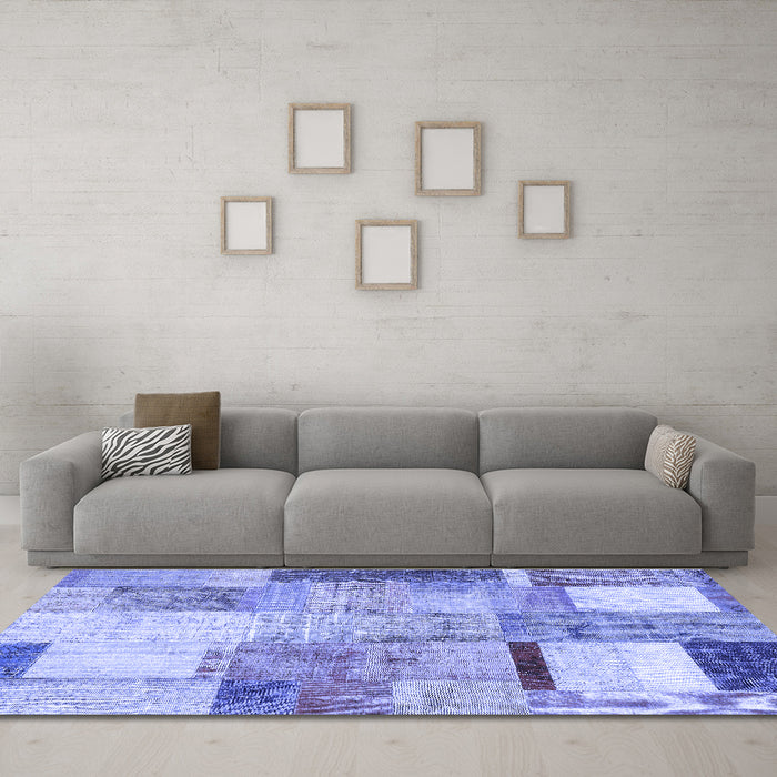 Machine Washable Patchwork Blue Transitional Rug in a Living Room, wshcon1429blu