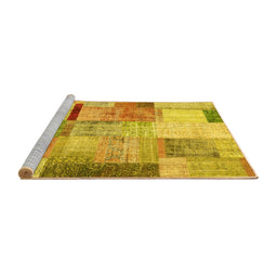 Sideview of Machine Washable Patchwork Yellow Transitional Rug, wshcon1429yw