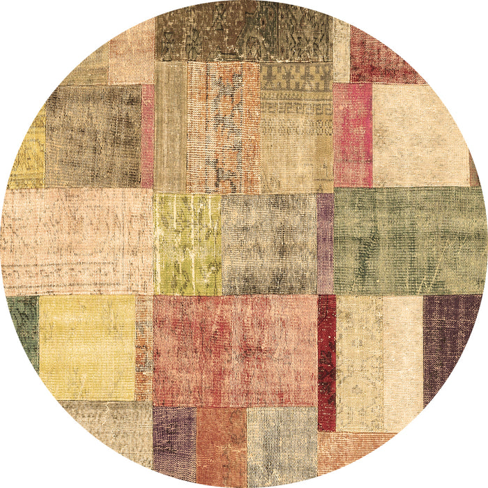 Round Machine Washable Patchwork Brown Transitional Rug, wshcon1429brn