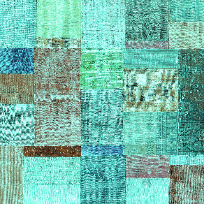 Machine Washable Patchwork Turquoise Transitional Area Rugs, wshcon1429turq