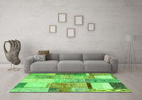 Machine Washable Patchwork Green Transitional Rug, wshcon1429grn
