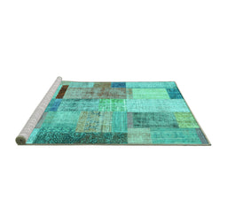 Sideview of Machine Washable Patchwork Turquoise Transitional Area Rugs, wshcon1429turq