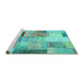 Sideview of Machine Washable Patchwork Turquoise Transitional Area Rugs, wshcon1429turq