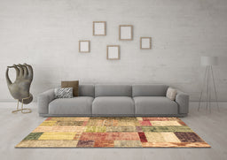 Machine Washable Patchwork Brown Transitional Rug in a Living Room,, wshcon1429brn
