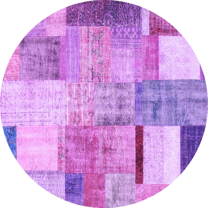 Round Machine Washable Patchwork Purple Transitional Area Rugs, wshcon1429pur