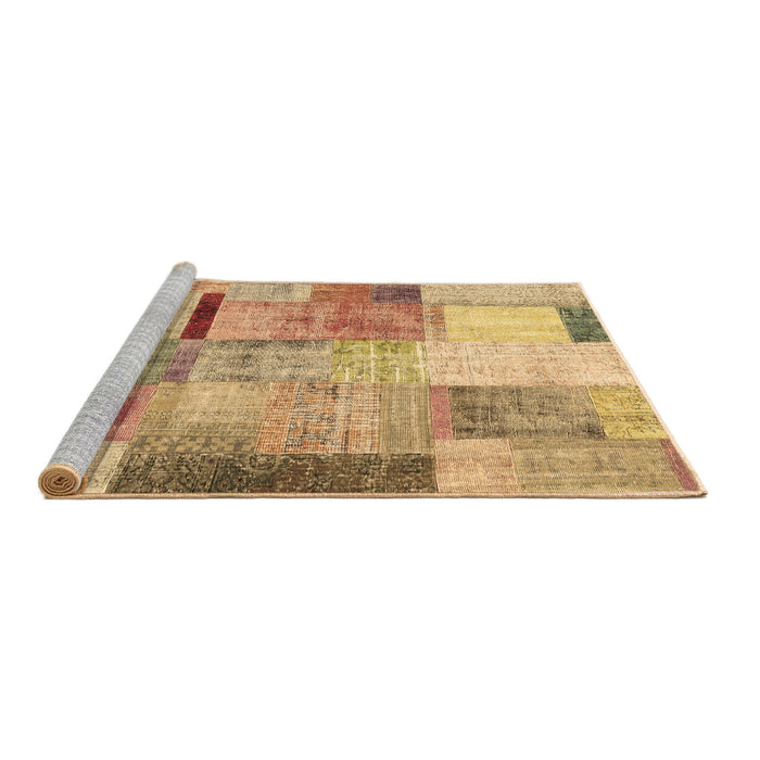 Sideview of Machine Washable Patchwork Brown Transitional Rug, wshcon1429brn