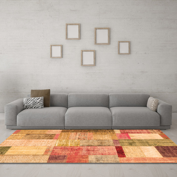 Machine Washable Patchwork Orange Transitional Area Rugs in a Living Room, wshcon1429org