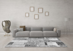Machine Washable Patchwork Gray Transitional Rug in a Living Room,, wshcon1429gry