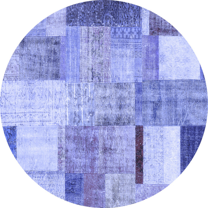 Round Patchwork Blue Transitional Rug, con1429blu