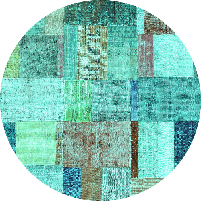 Round Patchwork Turquoise Transitional Rug, con1429turq