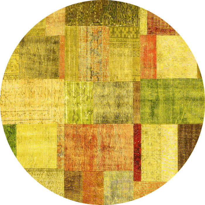 Round Patchwork Yellow Transitional Rug, con1429yw