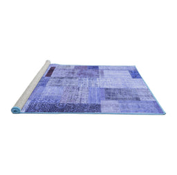 Sideview of Machine Washable Patchwork Blue Transitional Rug, wshcon1429blu