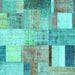 Square Machine Washable Patchwork Turquoise Transitional Area Rugs, wshcon1429turq