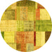 Round Machine Washable Patchwork Yellow Transitional Rug, wshcon1429yw