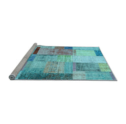 Sideview of Machine Washable Patchwork Light Blue Transitional Rug, wshcon1429lblu