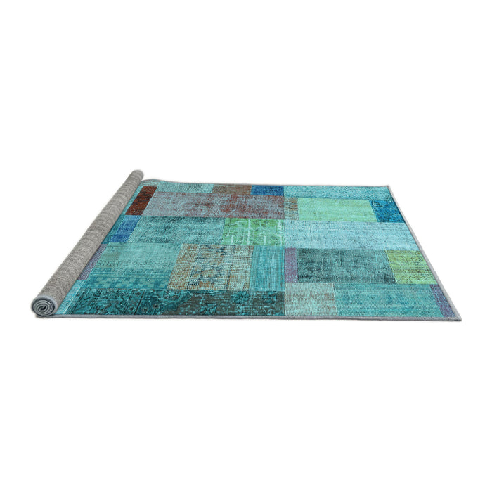 Sideview of Machine Washable Patchwork Light Blue Transitional Rug, wshcon1429lblu