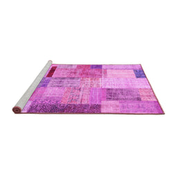 Sideview of Machine Washable Patchwork Pink Transitional Rug, wshcon1429pnk