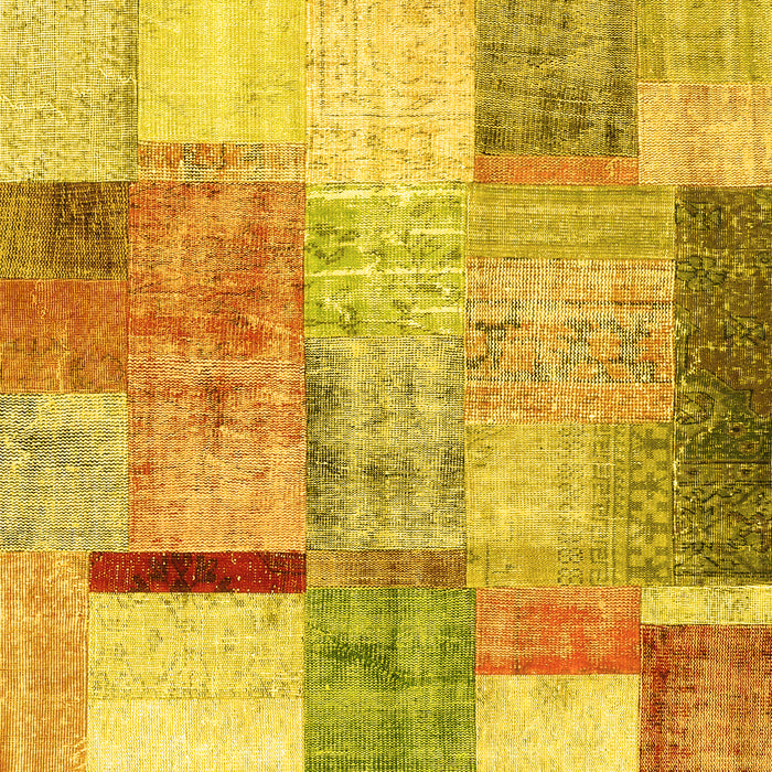 Machine Washable Patchwork Yellow Transitional Rug, wshcon1429yw