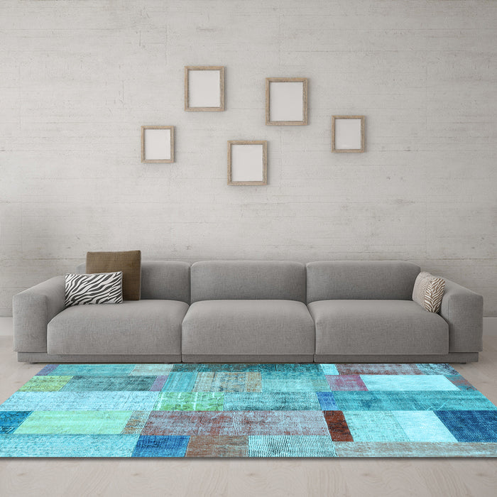 Machine Washable Patchwork Light Blue Transitional Rug in a Living Room, wshcon1429lblu