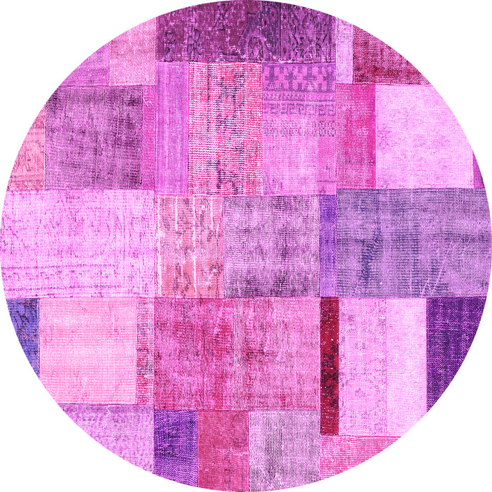 Round Machine Washable Patchwork Pink Transitional Rug, wshcon1429pnk
