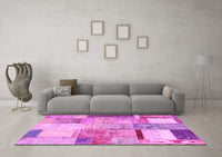 Machine Washable Patchwork Pink Transitional Rug, wshcon1429pnk