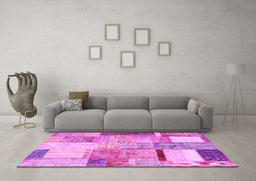 Machine Washable Patchwork Pink Transitional Rug in a Living Room, wshcon1429pnk