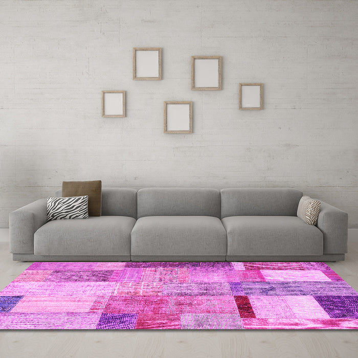 Machine Washable Patchwork Pink Transitional Rug in a Living Room, wshcon1429pnk