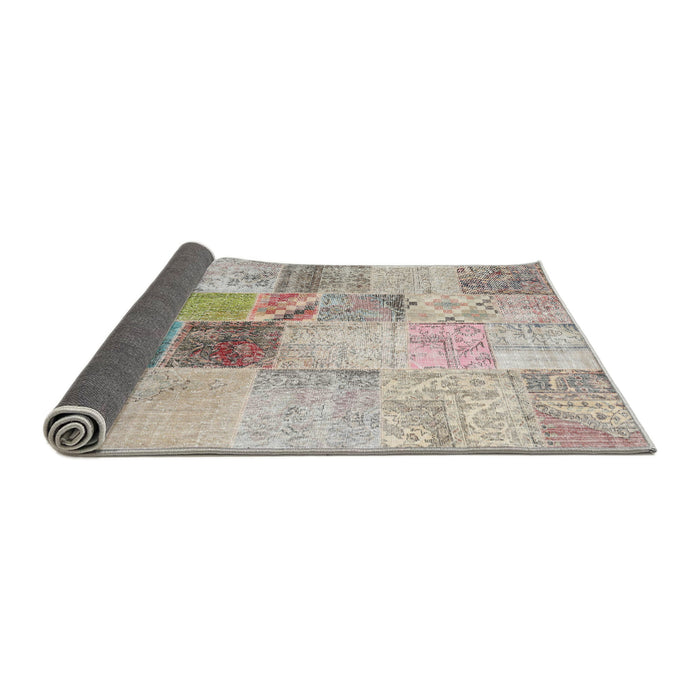 Thickness of Contemporary Pale Silver Gray Patchwork Rug, con1430