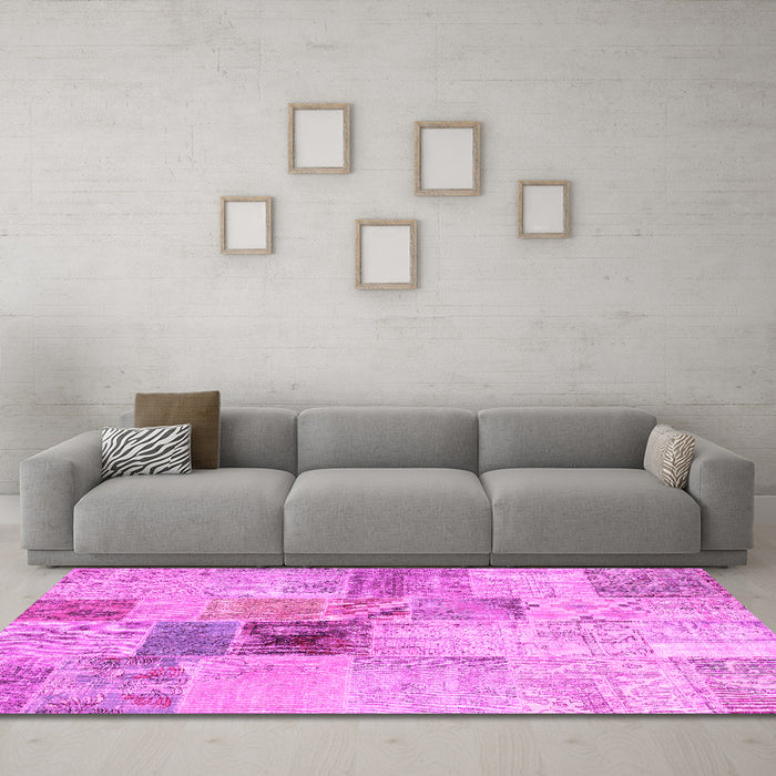 Machine Washable Patchwork Pink Transitional Rug in a Living Room, wshcon1430pnk