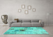 Machine Washable Patchwork Turquoise Transitional Area Rugs in a Living Room,, wshcon1430turq