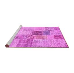 Sideview of Machine Washable Patchwork Pink Transitional Rug, wshcon1430pnk