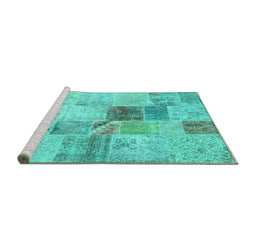 Sideview of Machine Washable Patchwork Turquoise Transitional Area Rugs, wshcon1430turq