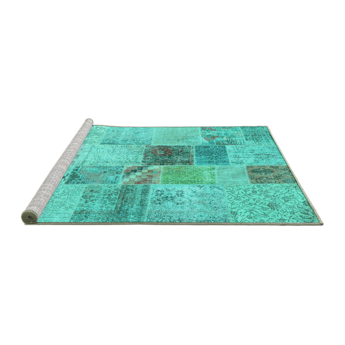 Sideview of Machine Washable Patchwork Turquoise Transitional Area Rugs, wshcon1430turq