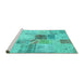 Sideview of Machine Washable Patchwork Turquoise Transitional Area Rugs, wshcon1430turq