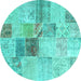 Round Patchwork Turquoise Transitional Rug, con1430turq