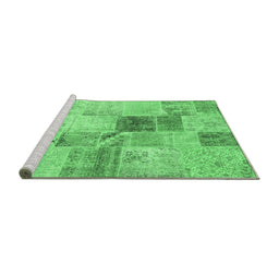 Sideview of Machine Washable Patchwork Emerald Green Transitional Area Rugs, wshcon1430emgrn