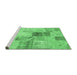 Sideview of Machine Washable Patchwork Emerald Green Transitional Area Rugs, wshcon1430emgrn