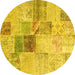 Round Machine Washable Patchwork Yellow Transitional Rug, wshcon1430yw