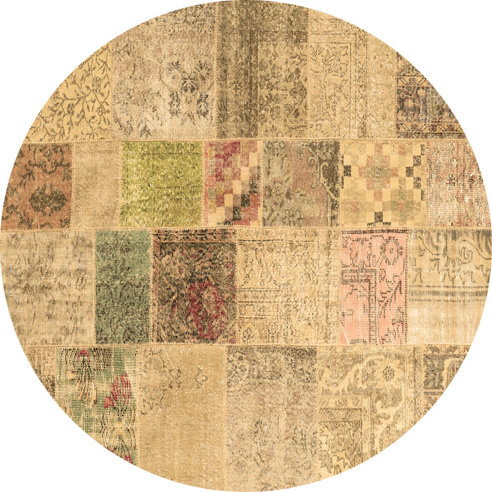 Round Machine Washable Patchwork Brown Transitional Rug, wshcon1430brn