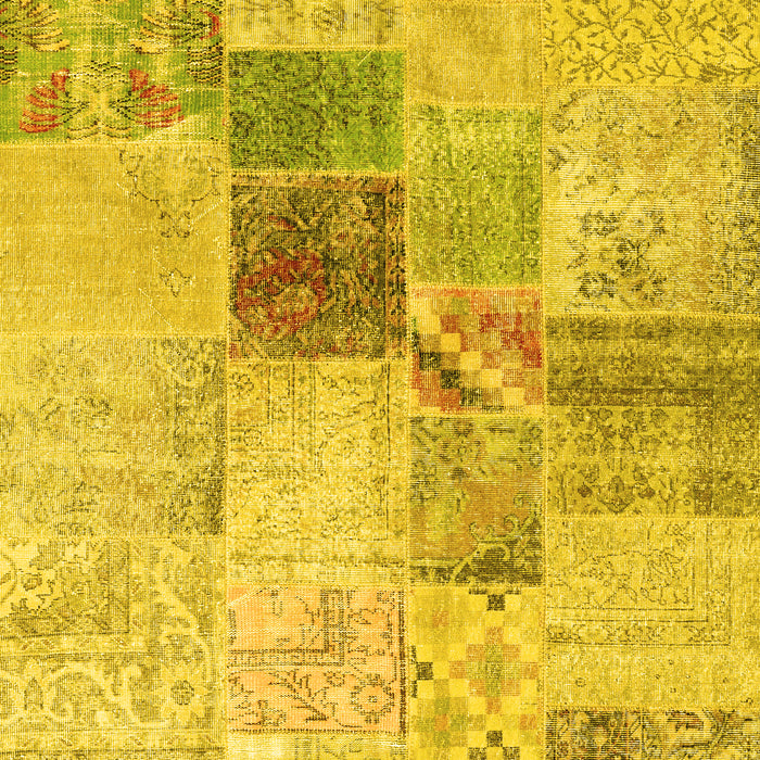 Machine Washable Patchwork Yellow Transitional Rug, wshcon1430yw